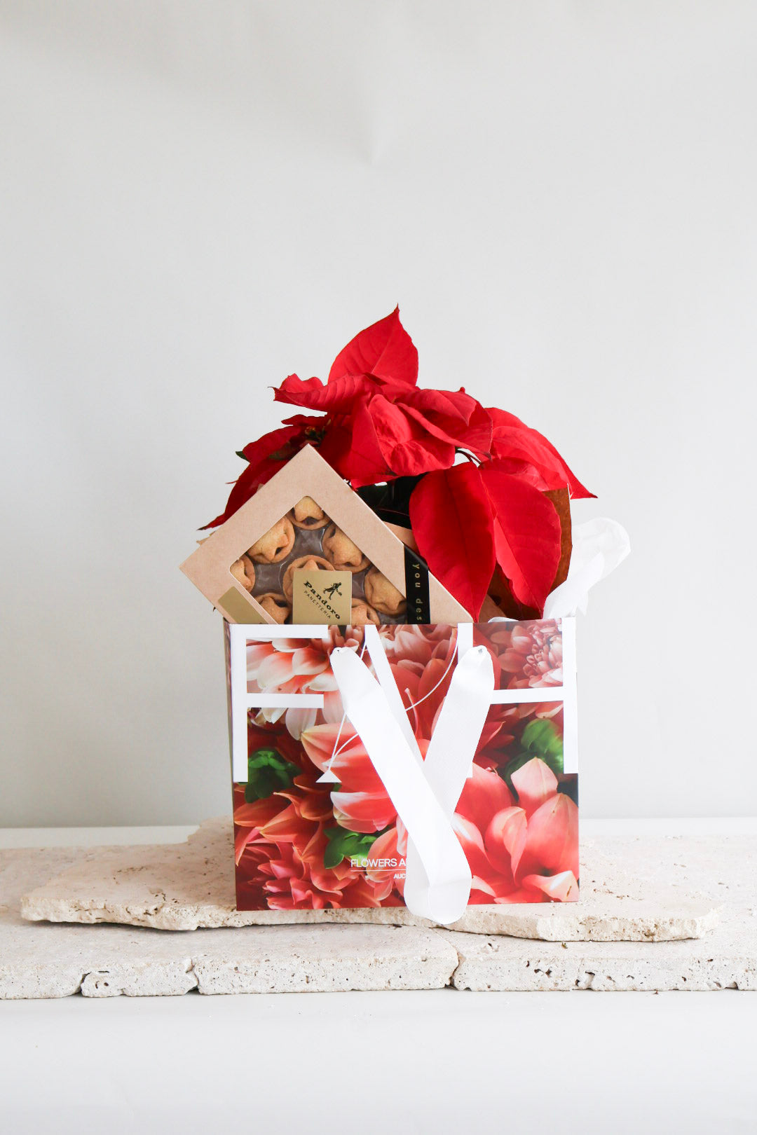 WEEKEND SPECIAL: RED POINSETTIA PLANT & PANDORO MINCE PIES GIFT BAG