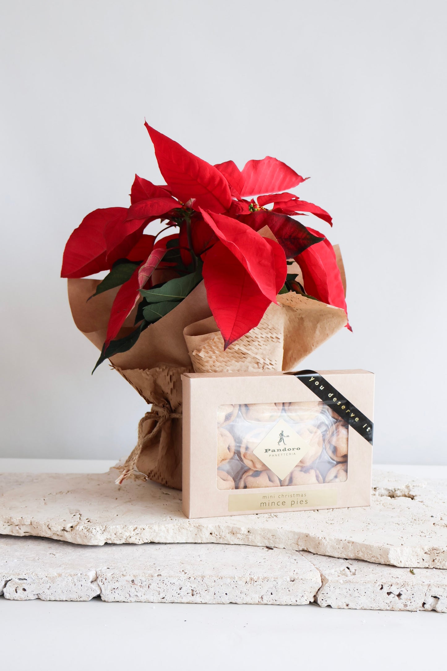 WEEKEND SPECIAL: RED POINSETTIA PLANT & PANDORO MINCE PIES GIFT BAG