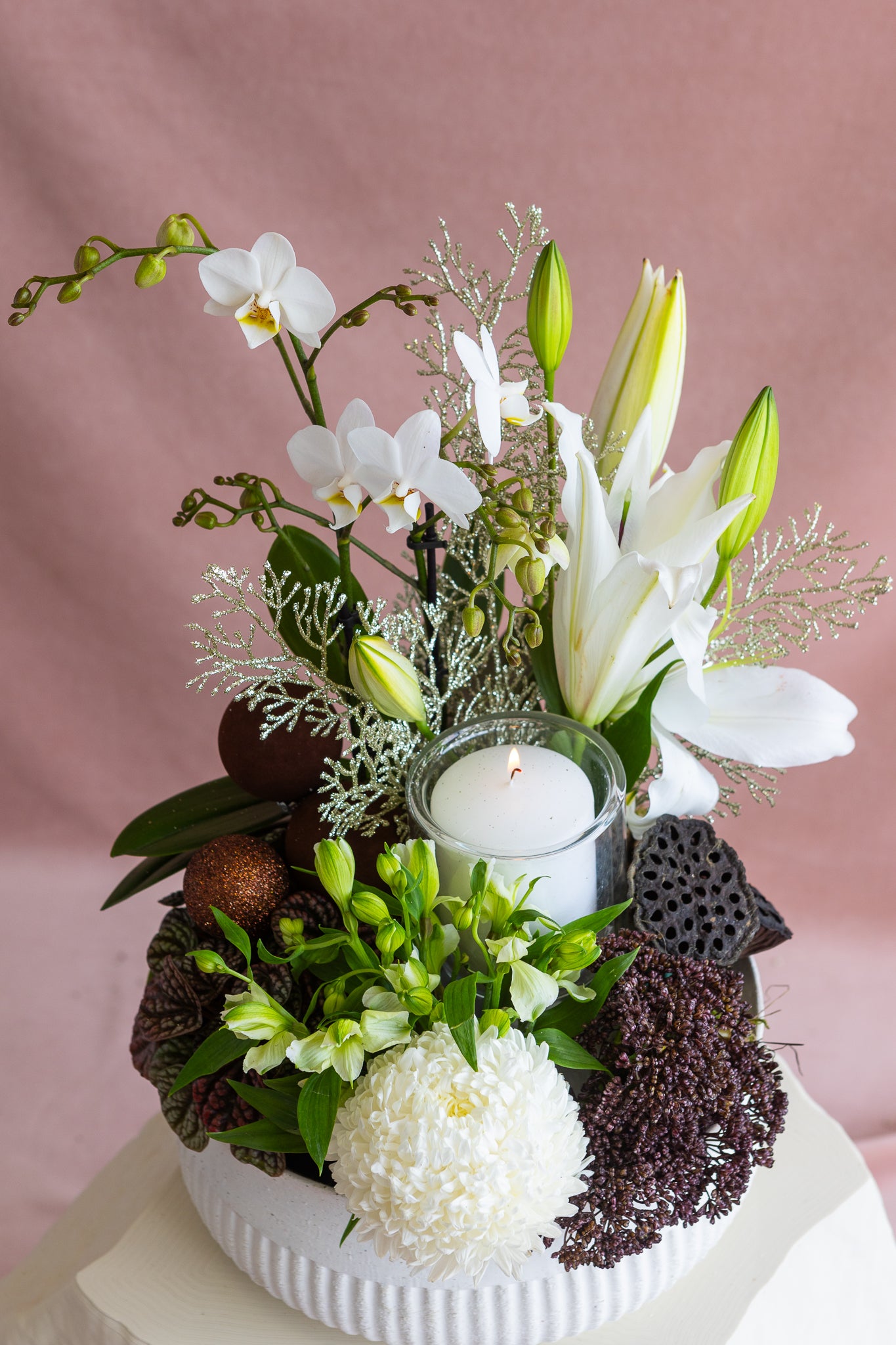 GILDED CHRISTMAS POT ET FLEUR