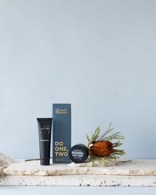FOR MEN: TRIUMPH & DISASTER ROCK & ROLL FACE SCRUB AND RITUAL FACE CLEANSER